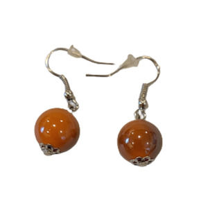 Earrings, Pierced, Silvertone, Round, Stone, Burnt Orange, Vintage jewelry